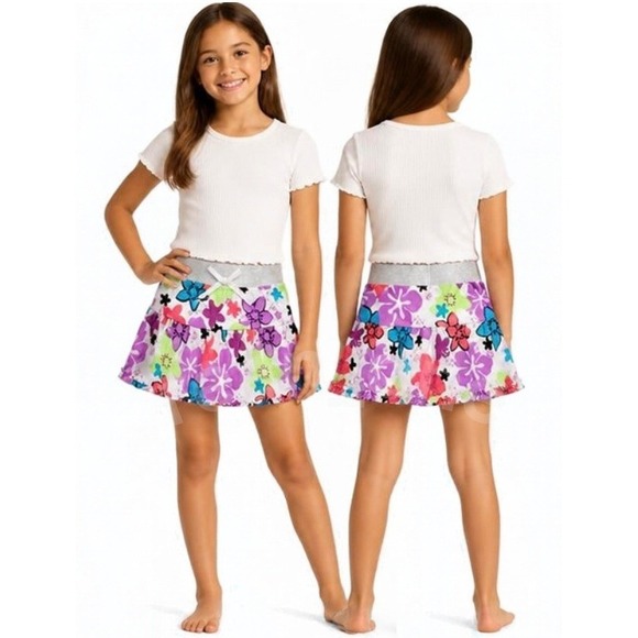 Basic Editions Other - Basic Editions Kids Girls Floral Glitter Waistband Ruffle Hem Skirt Sz M/M (7/8)